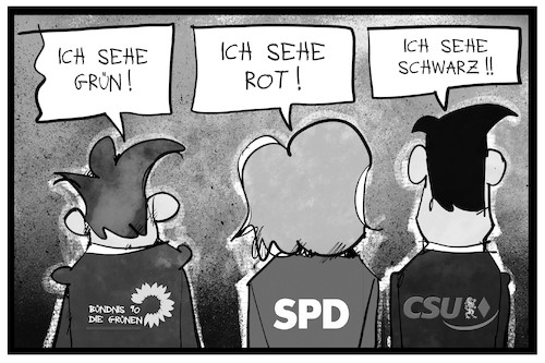 Cartoon: Parteifarben (medium) by Kostas Koufogiorgos tagged karikatur,koufogiorgos,illustration,cartoon,csu,spd,partei,farben,grüne,aussichten,zukunft,demokratie,karikatur,koufogiorgos,illustration,cartoon,csu,spd,partei,farben,grüne,aussichten,zukunft,demokratie