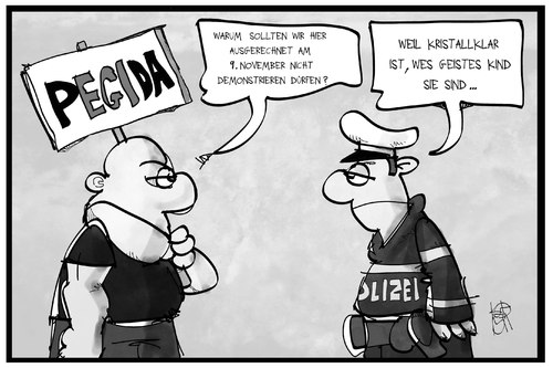 Cartoon: Pegida (medium) by Kostas Koufogiorgos tagged karikatur,koufogiorgos,illustration,cartoon,reichskristallnacht,pegida,demonstration,fremdenfeindlichkeit,rechtsradikal,neonazi,polizist,karikatur,koufogiorgos,illustration,cartoon,reichskristallnacht,pegida,demonstration,fremdenfeindlichkeit,rechtsradikal,neonazi,polizist