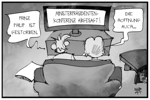 Cartoon: Philip und die Hoffnung (medium) by Kostas Koufogiorgos tagged karikatur,koufogiorgos,illustration,cartoon,mpk,philip,hoffnung,tod,sterben,fernsehen,nachrichten,pandemie,royal,uk,prinz,karikatur,koufogiorgos,illustration,cartoon,mpk,philip,hoffnung,tod,sterben,fernsehen,nachrichten,pandemie,royal,uk,prinz