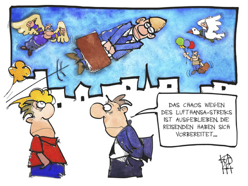 Cartoon: Piloten-Streik (medium) by Kostas Koufogiorgos tagged karikatur,koufogiorgos,illustration,cartoon,lufthansa,piloten,streik,arbeitskampf,fliegen,flug,chaos,reisender,passagier,arbeit,reise,karikatur,koufogiorgos,illustration,cartoon,lufthansa,piloten,streik,arbeitskampf,fliegen,flug,chaos,reisender,passagier,arbeit,reise