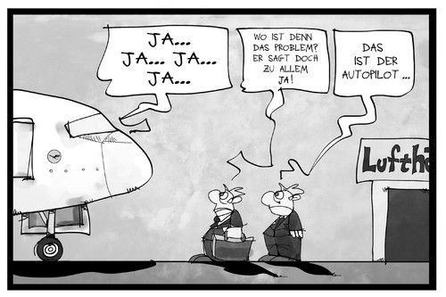 Cartoon: Pilotenstreik (medium) by Kostas Koufogiorgos tagged karikatur,koufogiorgos,illustration,cartoon,supermond,cockpit,gewerkschaft,vereinigung,lufthansa,streik,arbeitskampf,autopilot,flugzeug,karikatur,koufogiorgos,illustration,cartoon,supermond,cockpit,gewerkschaft,vereinigung,lufthansa,streik,arbeitskampf,autopilot,flugzeug