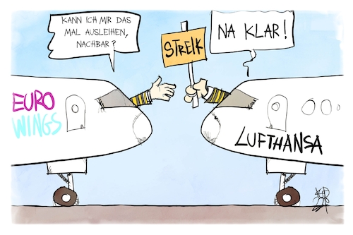 Cartoon: Pilotenstreik bei Eurowings (medium) by Kostas Koufogiorgos tagged karikatur,koufogiorgos,eurowings,lufthansa,flugzeug,streik,karikatur,koufogiorgos,eurowings,lufthansa,flugzeug,streik