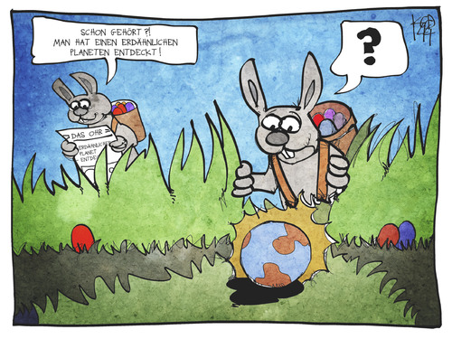 Cartoon: Planetenfund (medium) by Kostas Koufogiorgos tagged karikatur,koufogiorgos,illustration,cartoon,planet,erde,kepler,ostern,astronomie,weltraum,all,osterhase,fund,ei,karikatur,koufogiorgos,illustration,cartoon,planet,erde,kepler,ostern,astronomie,weltraum,all,osterhase,fund,ei