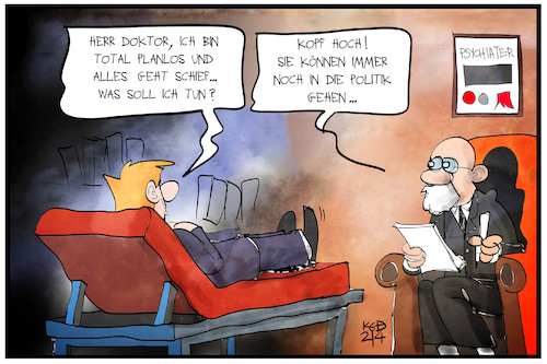 Cartoon: Planlos in der Politik (medium) by Kostas Koufogiorgos tagged karikatur,koufogiorgos,illustration,cartoon,politik,planlos,psychiater,freud,arzt,strategie,patient,karikatur,koufogiorgos,illustration,cartoon,politik,planlos,psychiater,freud,arzt,strategie,patient