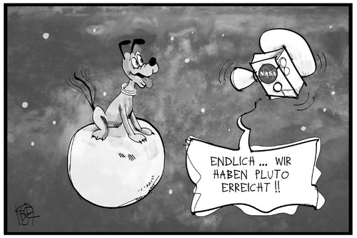 Cartoon: Pluto (medium) by Kostas Koufogiorgos tagged karikatur,koufogiorgos,illustration,cartoon,pluto,planet,hund,raumschiff,nasa,new,horizons,weltall,raumfahrt,wissenschaft,forschung,reise,karikatur,koufogiorgos,illustration,cartoon,pluto,planet,hund,raumschiff,nasa,new,horizons,weltall,raumfahrt,wissenschaft,forschung,reise