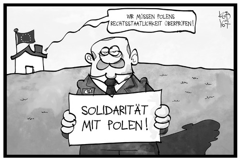 Cartoon: Polens Rechtsstaatlichkeit (medium) by Kostas Koufogiorgos tagged karikatur,koufogiorgos,illustration,cartoon,eu,europa,ultimatum,erdogan,polen,tuerkei,solidaritaet,strafe,rechtsstaat,justizreform,politik,karikatur,koufogiorgos,illustration,cartoon,eu,europa,ultimatum,erdogan,polen,tuerkei,solidaritaet,strafe,rechtsstaat,justizreform,politik