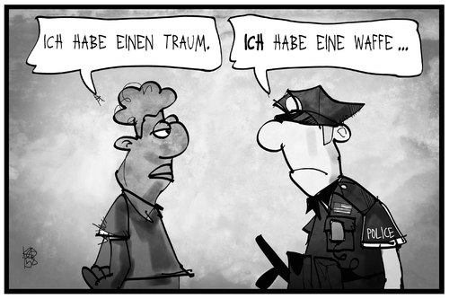 Cartoon: Polizeigewalt (medium) by Kostas Koufogiorgos tagged karikatur,koufogiorgos,illustration,cartoon,polizei,gewalt,rassismus,traum,waffe,politik,usa,karikatur,koufogiorgos,illustration,cartoon,polizei,gewalt,rassismus,traum,waffe,politik,usa