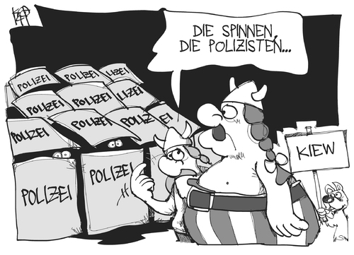 Cartoon: Polizeigewalt in der Ukraine (medium) by Kostas Koufogiorgos tagged illustration,karikatur,cartoon,koufogiorgos,ukraine,polizei,demonstration,asterix,obelix,gewalt,kiew,illustration,karikatur,cartoon,koufogiorgos,ukraine,polizei,demonstration,asterix,obelix,gewalt,kiew