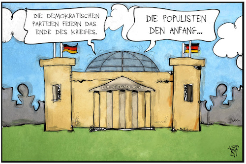 Cartoon: Populismus im Deutschen Bundesta (medium) by Kostas Koufogiorgos tagged karikatur,koufogiorgos,illustration,cartoon,bundestag,reichstag,demokratie,populismus,parlament,feier,krieg,gedenken,politik,karikatur,koufogiorgos,illustration,cartoon,bundestag,reichstag,demokratie,populismus,parlament,feier,krieg,gedenken,politik