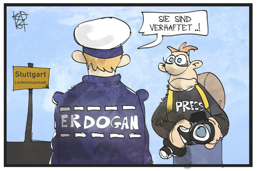 Cartoon: Pressefreiheit (medium) by Kostas Koufogiorgos tagged karikatur,koufogiorgos,illustration,cartoon,afd,parteitag,stuttgart,erdogan,polizei,polizist,pressefreiheit,reporter,journalist,karikatur,koufogiorgos,illustration,cartoon,afd,parteitag,stuttgart,erdogan,polizei,polizist,pressefreiheit,reporter,journalist