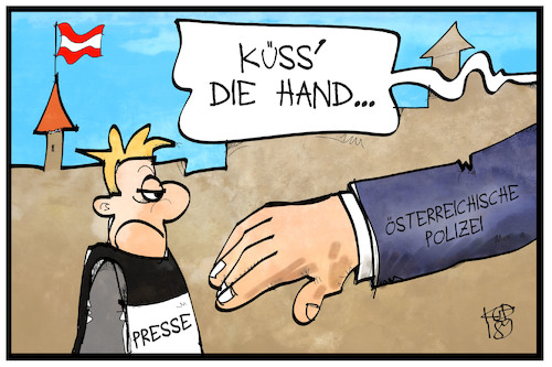 Cartoon: Pressefreiheit Österreich (medium) by Kostas Koufogiorgos tagged karikatur,koufogiorgos,illustration,cartoon,österreich,pressefreiheit,polizei,bmi,innenministerium,handkuss,karikatur,koufogiorgos,illustration,cartoon,österreich,pressefreiheit,polizei,bmi,innenministerium,handkuss