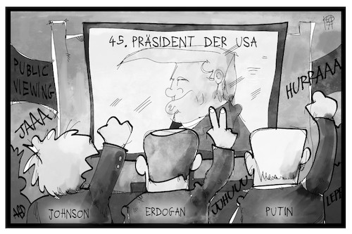 Cartoon: Public Cheering für Trump (medium) by Kostas Koufogiorgos tagged karikatur,koufogiorgos,illustration,cartoon,trump,amtseinführung,inauguration,johnson,putin,erdogan,usa,vereidigung,public,viewing,politik,karikatur,koufogiorgos,illustration,cartoon,trump,amtseinführung,inauguration,johnson,putin,erdogan,usa,vereidigung,public,viewing,politik