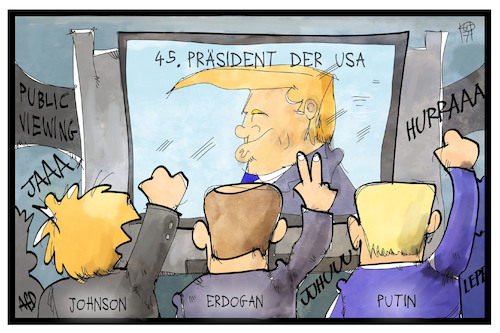 Cartoon: Public Cheering für Trump (medium) by Kostas Koufogiorgos tagged karikatur,koufogiorgos,illustration,cartoon,trump,amtseinführung,inauguration,johnson,putin,erdogan,usa,vereidigung,public,viewing,politik,karikatur,koufogiorgos,illustration,cartoon,trump,amtseinführung,inauguration,johnson,putin,erdogan,usa,vereidigung,public,viewing,politik