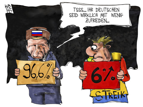 Cartoon: Putin versus ver.di (medium) by Kostas Koufogiorgos tagged karikatur,koufogiorgos,cartoon,illustration,putin,russland,referendum,krim,verdi,streik,deutschland,arbeit,arbeitskampf,konflikt,politik,karikatur,koufogiorgos,cartoon,illustration,putin,russland,referendum,krim,verdi,streik,deutschland,arbeit,arbeitskampf,konflikt,politik