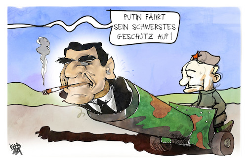 Cartoon: Putins schwerstes Geschütz (medium) by Kostas Koufogiorgos tagged karikatur,koufogiorgos,illustration,cartoon,altkanzler,schroeder,putin,waffe,geschütz,ukraine,russland,konflikt,karikatur,koufogiorgos,illustration,cartoon,altkanzler,schroeder,putin,waffe,geschütz,ukraine,russland,konflikt