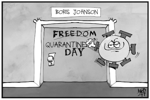 Cartoon: Quarantine Day (medium) by Kostas Koufogiorgos tagged karikatur,koufogiorgos,illustration,cartoon,england,payday,freedom,corona,pandemie,virus,karikatur,koufogiorgos,illustration,cartoon,england,payday,freedom,corona,pandemie,virus