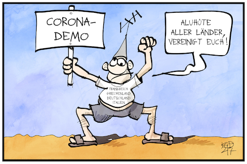 Cartoon: Querdenker-Demo (medium) by Kostas Koufogiorgos tagged karikatur,koufogiorgos,illustration,cartoon,corona,demo,europa,querdenker,aluhut,pandemie,karikatur,koufogiorgos,illustration,cartoon,corona,demo,europa,querdenker,aluhut,pandemie