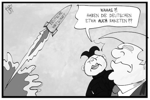 Cartoon: Rakete Wirtschaft (medium) by Kostas Koufogiorgos tagged karikatur,koufogiorgos,illustration,cartoon,wirtschaft,deutschland,usa,nordkorea,trump,kim,jong,un,rakete,waffe,wirtschaftskraft,wachstum,karikatur,koufogiorgos,illustration,cartoon,wirtschaft,deutschland,usa,nordkorea,trump,kim,jong,un,rakete,waffe,wirtschaftskraft,wachstum