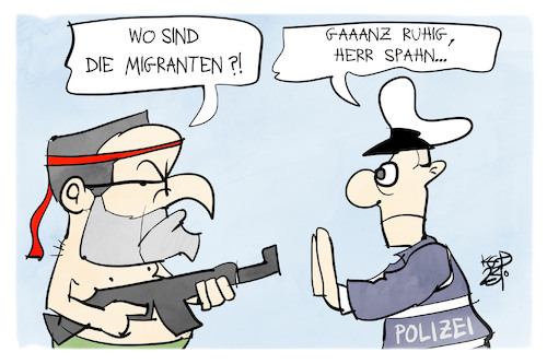 Cartoon: Rambo Spahn (medium) by Kostas Koufogiorgos tagged karikatur,koufogiorgos,spahn,migration,gewalt,rambo,polizei,karikatur,koufogiorgos,spahn,migration,gewalt,rambo,polizei