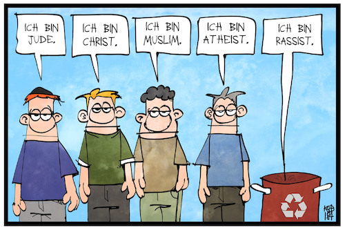 Cartoon: Rassismus ist Müll (medium) by Kostas Koufogiorgos tagged karikatur,koufogiorgos,illustration,cartoon,rassismus,religion,atheismus,judentum,islam,christentum,gesellschaft,toleranz,karikatur,koufogiorgos,illustration,cartoon,rassismus,religion,atheismus,judentum,islam,christentum,gesellschaft,toleranz