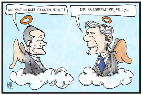 Cartoon: Raucherwitze (medium) by Kostas Koufogiorgos tagged karikatur,koufogiorgos,illustration,cartoon,helmut,schmidt,willy,brandt,himmel,paradies,rauchen,raucherwitz,engel,wolke,spd,karikatur,koufogiorgos,illustration,cartoon,helmut,schmidt,willy,brandt,himmel,paradies,rauchen,raucherwitz,engel,wolke,spd