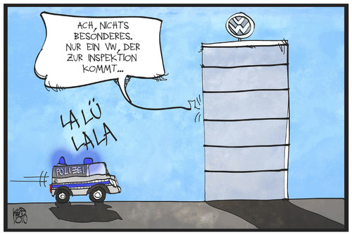 Cartoon: Razzia bei VW (medium) by Kostas Koufogiorgos tagged karikatur,koufogiorgos,illustration,cartoon,vw,dieselgate,abgasskandal,razzia,polizei,bulli,volkswagen,durchsuchung,inspektion,auto,wirtschaft,automobilkonzern,karikatur,koufogiorgos,illustration,cartoon,vw,dieselgate,abgasskandal,razzia,polizei,bulli,volkswagen,durchsuchung,inspektion,auto,wirtschaft,automobilkonzern