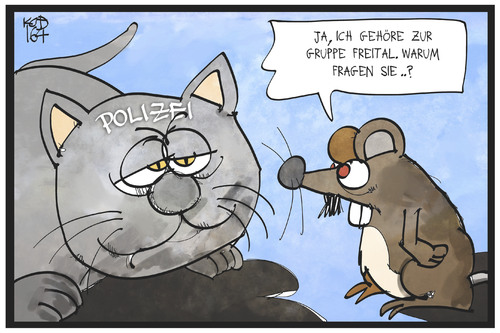 Cartoon: Razzia in Freital (medium) by Kostas Koufogiorgos tagged karikatur,koufogiorgos,illustration,cartoon,freital,neonazi,terrorismus,rechtsterrorismus,politik,rechtsextremismus,katze,polizei,maus,karikatur,koufogiorgos,illustration,cartoon,freital,neonazi,terrorismus,rechtsterrorismus,politik,rechtsextremismus,katze,polizei,maus