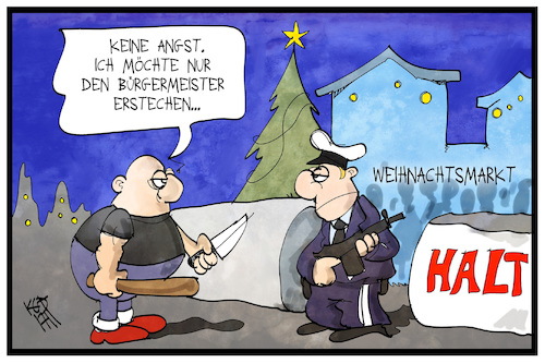 Cartoon: Rechter Terror (medium) by Kostas Koufogiorgos tagged karikatur,koufogiorgos,illustration,cartoon,altena,terror,terrorist,neonazo,angriff,anschlag,weihnachtsmarkt,sicherheit,schutz,polizei,absperrung,karikatur,koufogiorgos,illustration,cartoon,altena,terror,terrorist,neonazo,angriff,anschlag,weihnachtsmarkt,sicherheit,schutz,polizei,absperrung