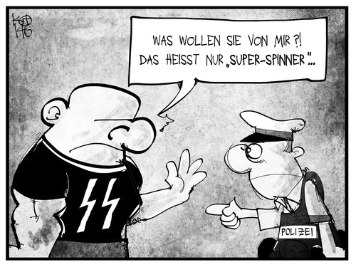 Cartoon: Rechtsextremismus (medium) by Kostas Koufogiorgos tagged karikatur,koufogiorgos,cartoon,illustration,ss,spinner,neonazi,npd,rechtsextremismus,polizist,politik,skinhead,karikatur,koufogiorgos,cartoon,illustration,ss,spinner,neonazi,npd,rechtsextremismus,polizist,politik,skinhead