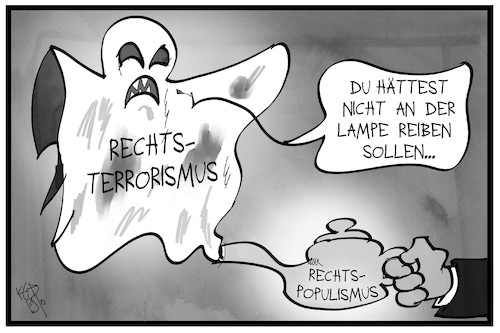 Cartoon: Rechtsterrorismus (medium) by Kostas Koufogiorgos tagged karikatur,koufogiorgos,illustration,cartoon,rechtsterrorismus,rechtspopulismus,wunderlampe,aladdin,märchen,legende,geist,karikatur,koufogiorgos,illustration,cartoon,rechtsterrorismus,rechtspopulismus,wunderlampe,aladdin,märchen,legende,geist