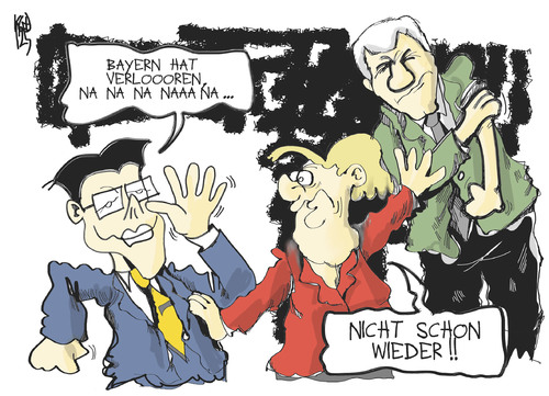 Cartoon: Regierungskoalition (medium) by Kostas Koufogiorgos tagged regierung,koalition,merkel,rösler,seehofer,cdu,csu,fdp,partei,virsitzender,bayern,münchen,fussball,streit,politik,karikatur,kostas,koufogiorgos,regierung,koalition,merkel,rösler,seehofer,bayern,münchen