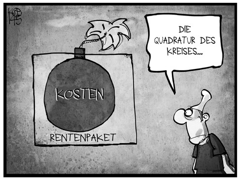 Cartoon: Rentenpaket (medium) by Kostas Koufogiorgos tagged karikatur,koufogiorgos,illustration,cartoon,rentenpaket,kreis,quadrat,politik,kosten,michel,mathematik,bombe,zeitbombe,karikatur,koufogiorgos,illustration,cartoon,rentenpaket,kreis,quadrat,politik,kosten,michel,mathematik,bombe,zeitbombe