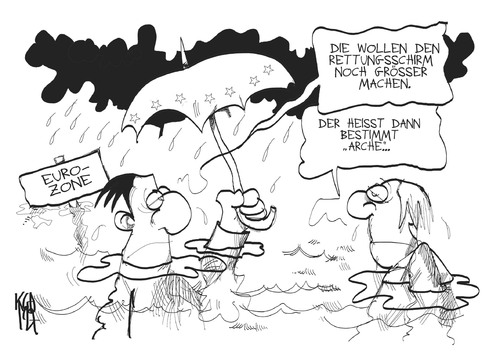 Cartoon: Rettungsschirm (medium) by Kostas Koufogiorgos tagged euro,rettungsschirm,esm,flut,wasser,arche,schulden,krise,europa,karikatur,kostas,koufogiorgos