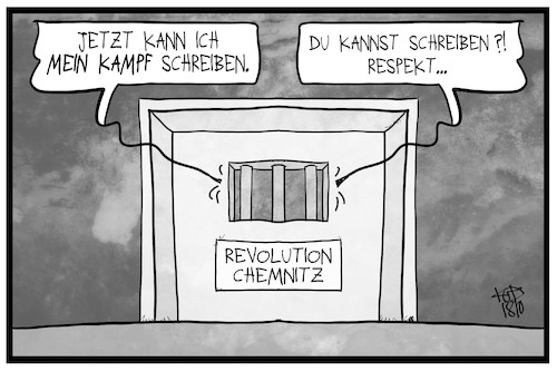 Cartoon: Revolution Chemnitz (medium) by Kostas Koufogiorgos tagged karikatur,koufogiorgos,illustration,cartoon,revolution,chemnitz,zelle,gefängnis,haft,rechtsextremismus,bildung,lesen,karikatur,koufogiorgos,illustration,cartoon,revolution,chemnitz,zelle,gefängnis,haft,rechtsextremismus,bildung,lesen