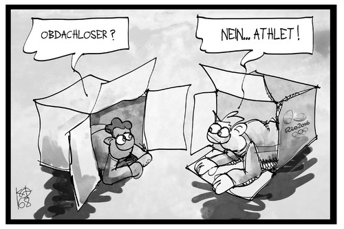 Cartoon: Rio 2016 (medium) by Kostas Koufogiorgos tagged karikatur,koufogiorgos,illustration,cartoon,rio,olympia,olympische,spiele,obdachlos,athlet,karton,rahmenbedingungen,sport,unterbringung,dorf,brasilien,karikatur,koufogiorgos,illustration,cartoon,rio,olympia,olympische,spiele,obdachlos,athlet,karton,rahmenbedingungen,sport,unterbringung,dorf,brasilien