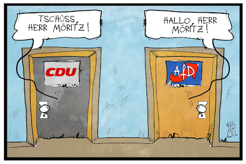 Cartoon: Robert Möritz (medium) by Kostas Koufogiorgos tagged karikatur,koufogiorgos,illustration,cartoon,robert,möritz,cdu,afd,politik,partei,austritt,rechtsextremismus,karikatur,koufogiorgos,illustration,cartoon,robert,möritz,cdu,afd,politik,partei,austritt,rechtsextremismus