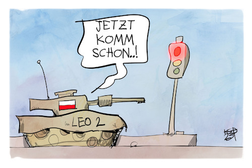 Cartoon: Rote Ampel für Leopard-Panzer (medium) by Kostas Koufogiorgos tagged karikatur,koufogiorgos,panzer,leopard,ampel,ukraine,warten,lieferung,karikatur,koufogiorgos,panzer,leopard,ampel,ukraine,warten,lieferung