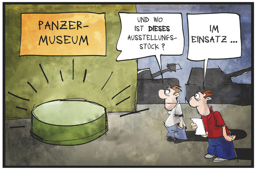 Cartoon: Rüstungsmängel (medium) by Kostas Koufogiorgos tagged illustration,cartoon,karikatur,koufogiorgos,panzer,museum,ausstellung,ausstellungsstück,rüstung,bundeswehr,ausrüstung,mängel,einsatz,ausstattung,politik,militär,armee,verteidigung,illustration,cartoon,karikatur,koufogiorgos,panzer,museum,ausstellung,ausstellungsstück,rüstung,bundeswehr,ausrüstung,mängel,einsatz,ausstattung,politik,militär,armee,verteidigung