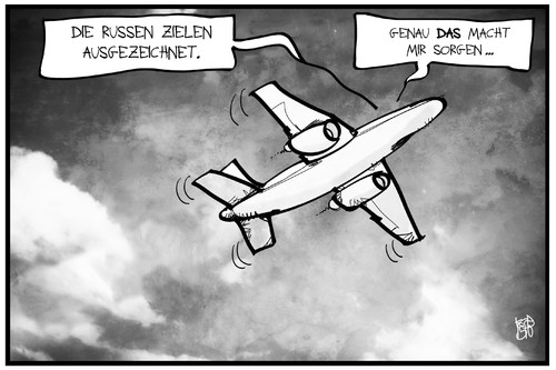 Cartoon: Russland-Syrien (medium) by Kostas Koufogiorgos tagged karikatur,koufogiorgos,illustration,cartoon,russland,syrien,flufzeug,luftraum,raketen,ziel,zielen,krieg,konflikt,zivile,luftfahrt,karikatur,koufogiorgos,illustration,cartoon,russland,syrien,flufzeug,luftraum,raketen,ziel,zielen,krieg,konflikt,zivile,luftfahrt