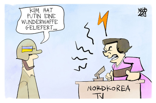 Cartoon: Russland und Nordkorea (medium) by Kostas Koufogiorgos tagged karikatur,koufogiorgos,russland,nordkorea,tv,nachrichten,wunderwaffe,karikatur,koufogiorgos,russland,nordkorea,tv,nachrichten,wunderwaffe