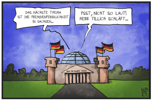 Cartoon: Sachsen (medium) by Kostas Koufogiorgos tagged karikatur,koufogiorgos,illustration,cartoon,sachsen,bundestag,reichstag,tillich,fremdenfeindlichkeit,rechtsextremismus,politik,debatte,plenum,cdu,karikatur,koufogiorgos,illustration,cartoon,sachsen,bundestag,reichstag,tillich,fremdenfeindlichkeit,rechtsextremismus,politik,debatte,plenum,cdu