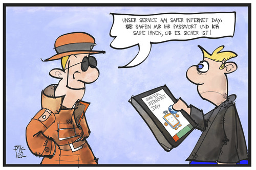 Cartoon: Safer  Internet Day (medium) by Kostas Koufogiorgos tagged karikatur,koufogiorgos,illustration,cartoon,agent,spion,internet,safe,spionage,user,nutzer,passwort,geheimnis,verbraucher,medien,kompetenz,tablet,pc,computer,karikatur,koufogiorgos,illustration,cartoon,agent,spion,internet,safe,spionage,user,nutzer,passwort,geheimnis,verbraucher,medien,kompetenz,tablet,pc,computer