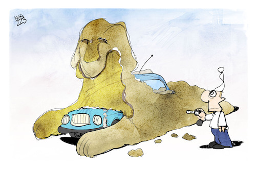 Cartoon: Sahara-Staub (medium) by Kostas Koufogiorgos tagged karikatur,koufogiorgos,sahara,sand,staub,afrika,ägypten,sphinx,auto,wetter,karikatur,koufogiorgos,sahara,sand,staub,afrika,ägypten,sphinx,auto,wetter