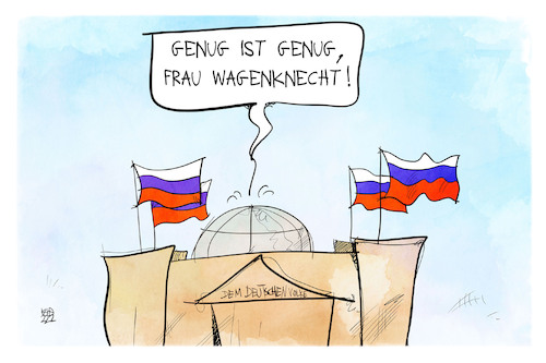 Cartoon: Sahra Wagenknecht (medium) by Kostas Koufogiorgos tagged karikatur,koufogiorgos,wagenknecht,russland,putin,bundestag,flagge,fahne,reichstagsgebäude,parlament,karikatur,koufogiorgos,wagenknecht,russland,putin,bundestag,flagge,fahne,reichstagsgebäude,parlament