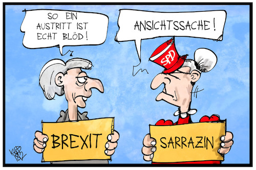 Cartoon: Sarrazin und der Brexit (medium) by Kostas Koufogiorgos tagged karikatur,koufogiorgos,illustration,cartoon,sarrazin,spd,ausschluss,partei,sozialdemokraten,brexit,may,europa,eu,austritt,karikatur,koufogiorgos,illustration,cartoon,sarrazin,spd,ausschluss,partei,sozialdemokraten,brexit,may,europa,eu,austritt