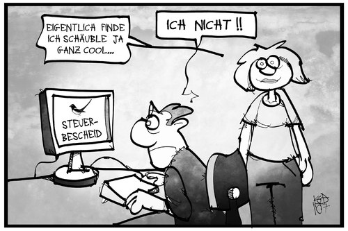 Cartoon: Schäuble ist beliebt (medium) by Kostas Koufogiorgos tagged karikatur,koufogiorgos,illustration,cartoon,schäuble,finanzminister,steuer,steuererklärung,elster,beliebtheit,politiker,geld,karikatur,koufogiorgos,illustration,cartoon,schäuble,finanzminister,steuer,steuererklärung,elster,beliebtheit,politiker,geld