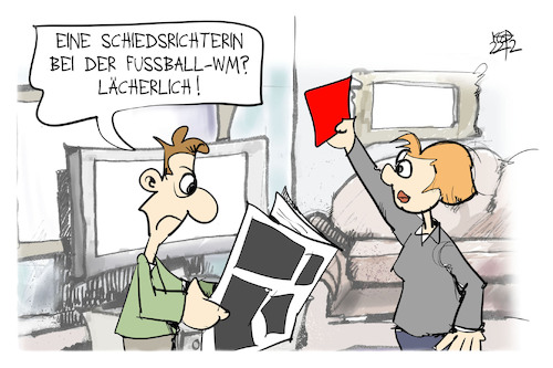 Cartoon: Schiedsrichterin (medium) by Kostas Koufogiorgos tagged karikatur,koufogiorgos,schiedsrichterin,fußball,rote,karte,sexismus,frau,wm,karikatur,koufogiorgos,schiedsrichterin,fußball,rote,karte,sexismus,frau,wm