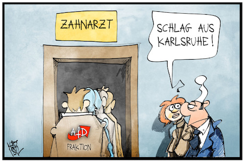 Cartoon: Schlag für die AfD (medium) by Kostas Koufogiorgos tagged karikatur,koufogiorgos,illustration,cartoon,schlag,afd,gericht,justiz,urteil,partei,politik,demokratie,zahnarzt,karikatur,koufogiorgos,illustration,cartoon,schlag,afd,gericht,justiz,urteil,partei,politik,demokratie,zahnarzt