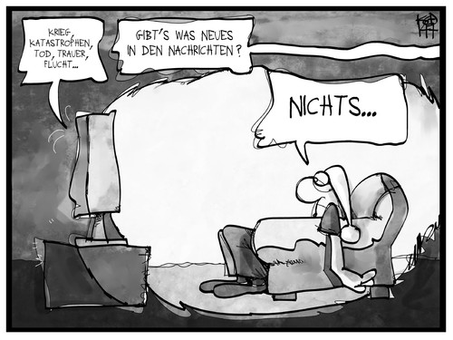 Cartoon: Schlechte Nachrichten (medium) by Kostas Koufogiorgos tagged koufogiorgos,illustration,cartoon,karikatur,nachrichten,medien,fernsehen,michel,katastrophe,krieg,trauer,flucht,tod,ignoranz,koufogiorgos,illustration,cartoon,karikatur,nachrichten,medien,fernsehen,michel,katastrophe,krieg,trauer,flucht,tod,ignoranz