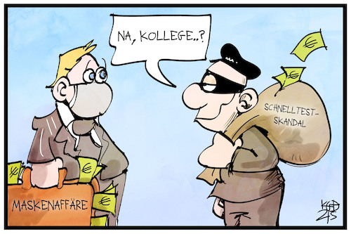 Cartoon: Schnelltest-Betrug (medium) by Kostas Koufogiorgos tagged karikatur,koufogiorgos,illustration,cartoon,schnelltest,corona,maskenaffäre,geld,betrug,kriminalität,karikatur,koufogiorgos,illustration,cartoon,schnelltest,corona,maskenaffäre,geld,betrug,kriminalität